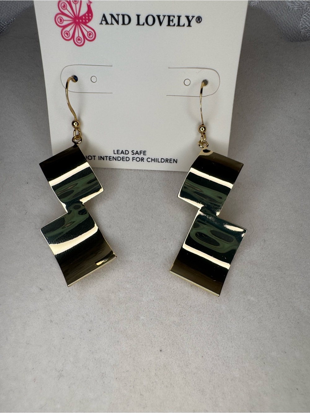 New And Lovely Gold Tone Curved Rectangle Drop Earrings